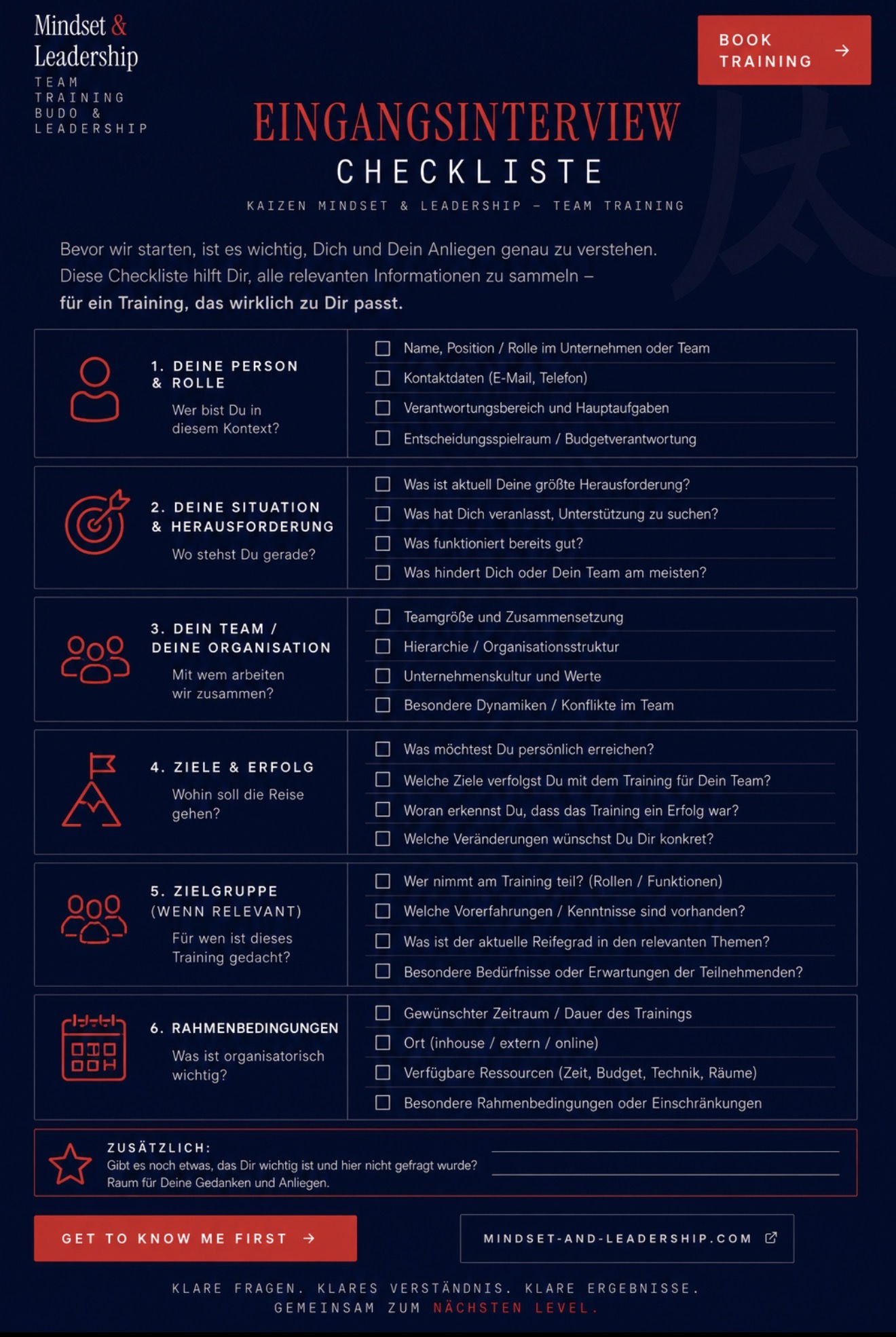 Structured interview questionnaire for your tailored status assessment